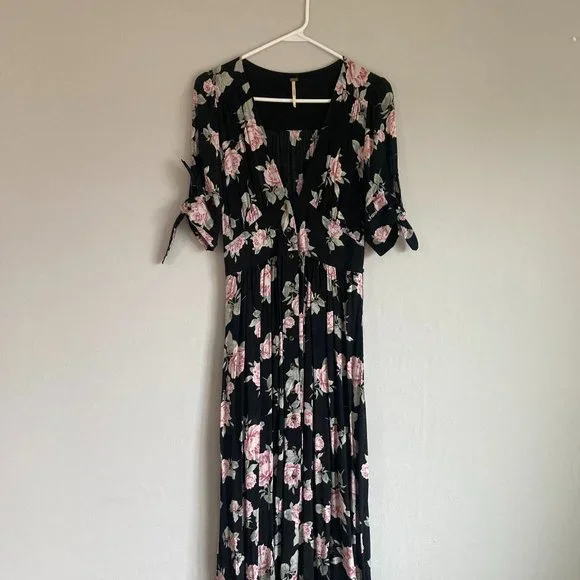 Free People | Dresses | Free People Love Of My Life Midi Dress Black Floral  | Poshmark